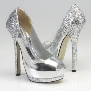 Pink Paradox Ashlee Silver Metallic Peep Toe Heels Size 6